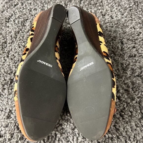 Sebago Surrey Tie Camel Hair Wedge Shoe Womens 8 Leather Suede Slip On Leopard - Picture 10 of 10